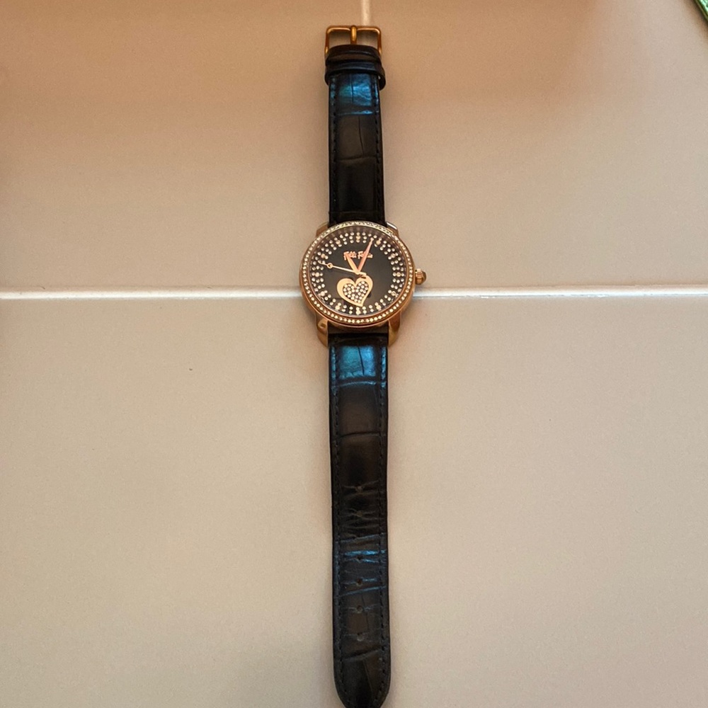 Follie Follie Black Leather Watch